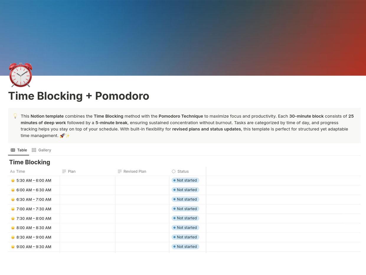 To-Do List (Time Blocking + Pomodoro)