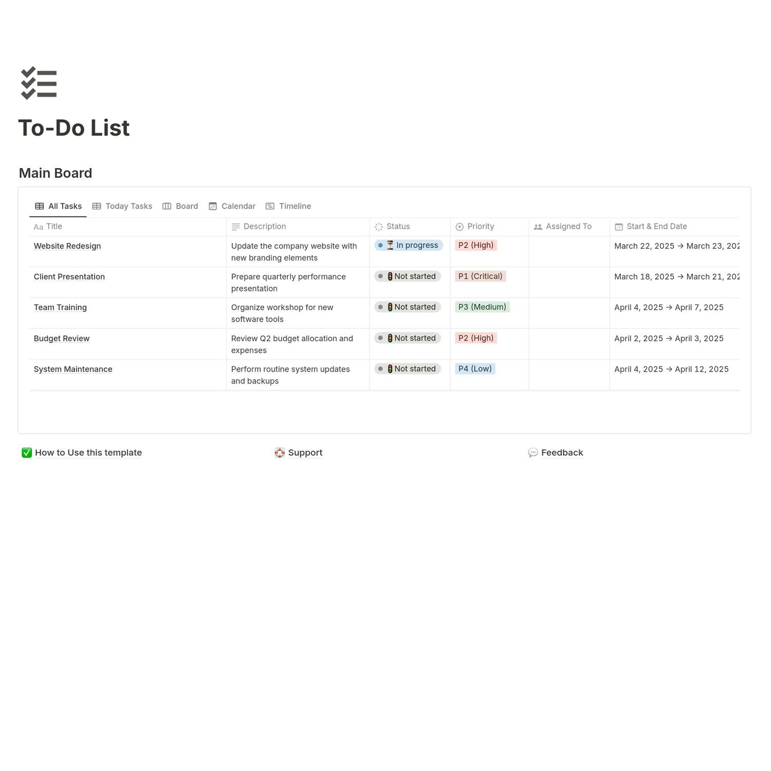 To-do list Notion Template