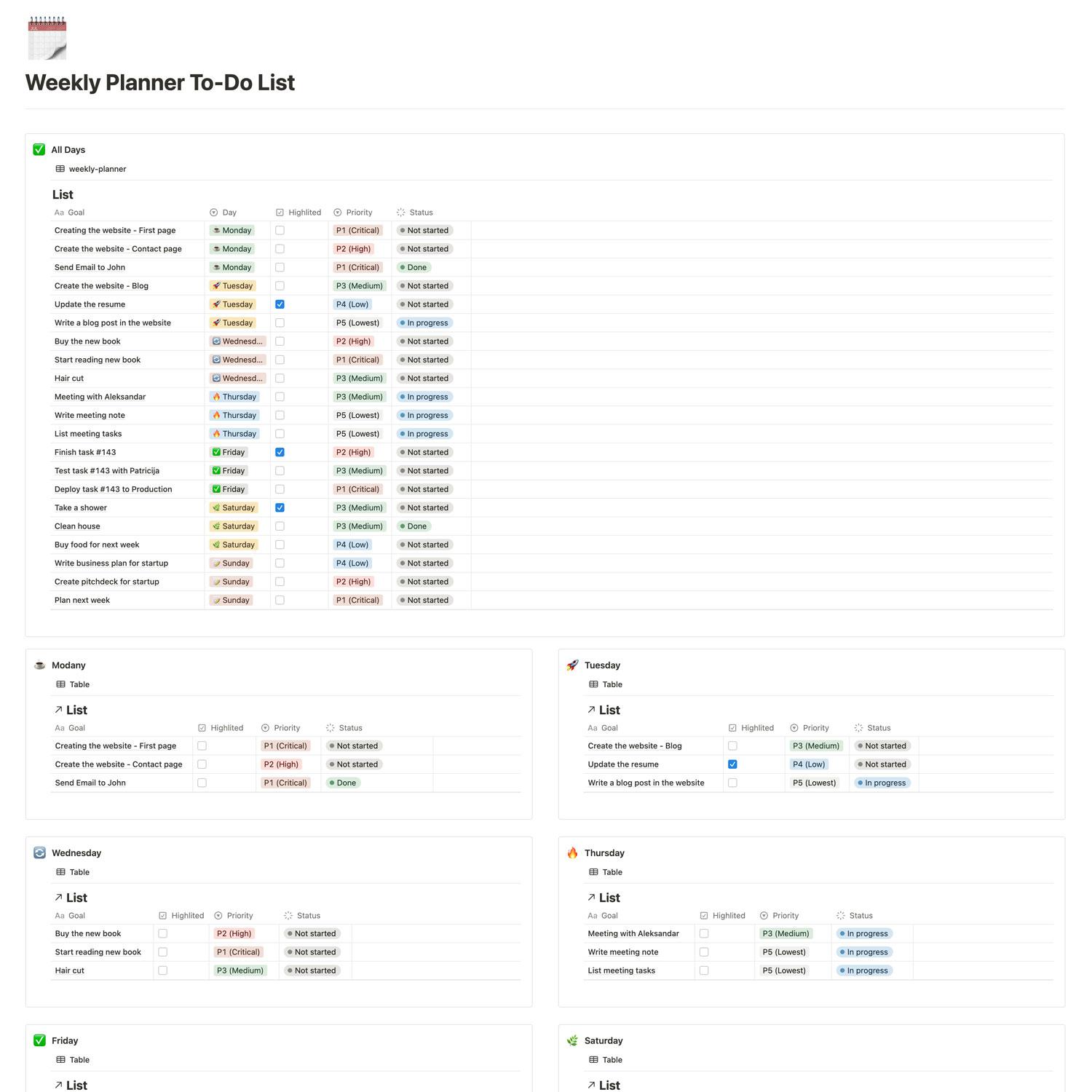 Weekly Planner Notion Template